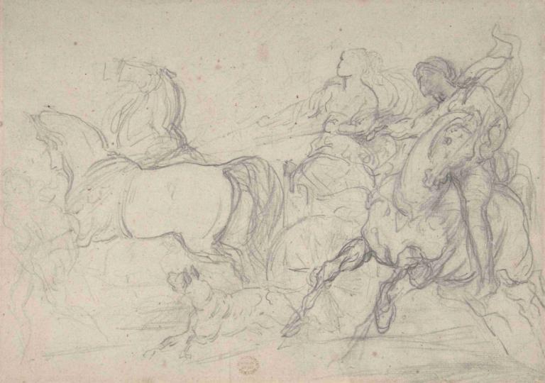 Charioteer and Horseman,Théodore Géricault,Sketch,Sketch, monochrome, sketch, weapon, traditional media