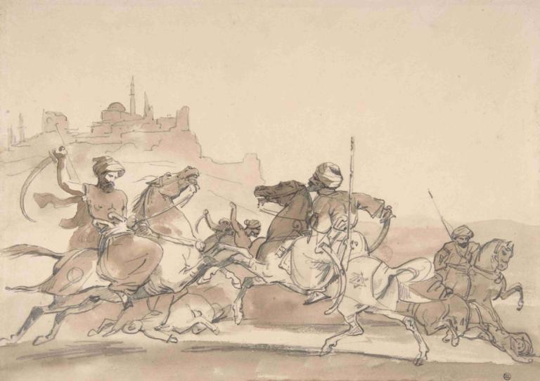 Combat of Oriental Horsemen,Boj orientálních jezdců,Théodore Géricault,Theodore Gericault,Náčrt,Náčrt, zbraň