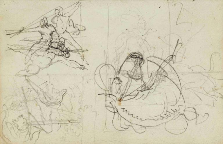 Compositional studies,Théodore Géricault,Sketch,Sketch, sketch, monochrome, weapon, traditional media