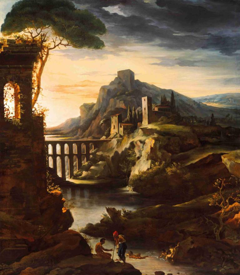 Evening; Landscape with an Aqueduct,Soirée ; paysage avec aqueduc,Théodore Géricault,Peinture à l'huile