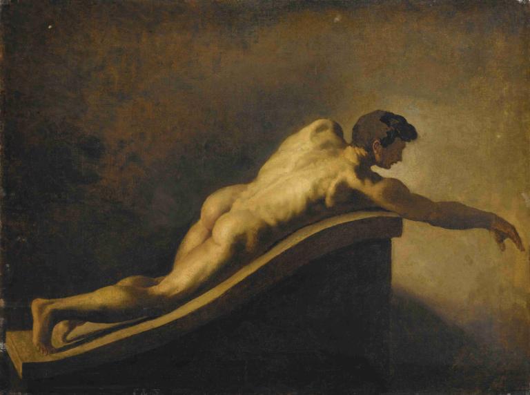 Man Lying Down,누워있는 남자,Théodore Géricault,테오도르 제리코,오일 페인팅,오일 페인팅, 미술 패러디, 남성 집중, 독주, 1남, 나체상, 나귀, 짧은 머리