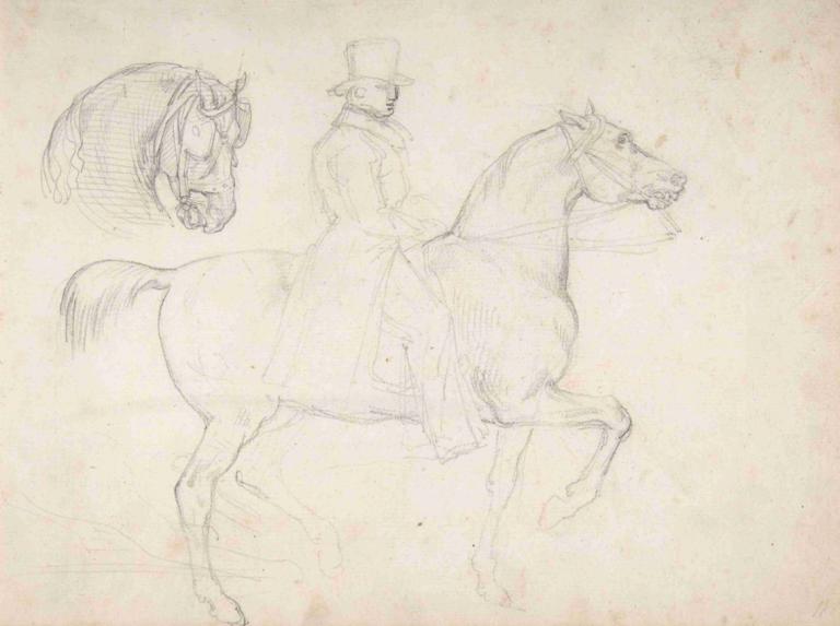 Man on Horseback, and Study of Horse's Head,말을 탄 사람, 그리고 말의 머리 연구,Théodore Géricault,테오도르 제리코,스케치,스케치, 말, 모자