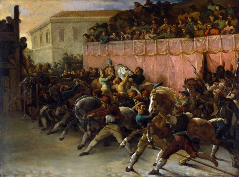 Riderless Racers at Rome,Théodore Géricault,Oil Painting,Oil Painting, horse, weapon, painting (medium)