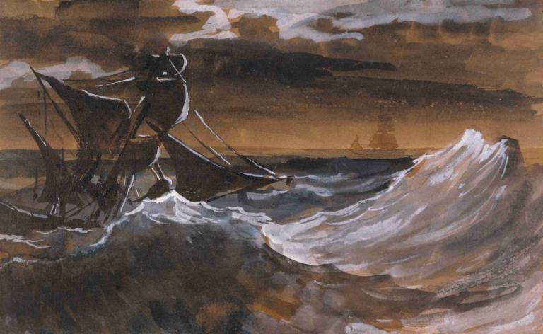 Sailboat on a Raging Sea,Théodore Géricault,Oil Painting,Oil Painting, watercraft, traditional media