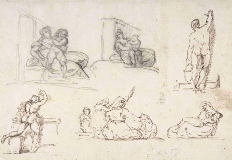 Six Figure Studies, including four for The Poor Italian Family,Théodore Géricault,Sketch,Sketch, sketch