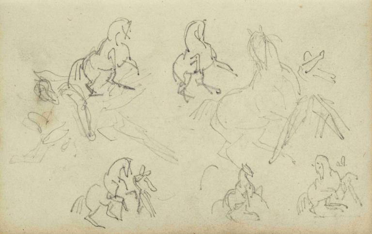 Six studies for man beside a rearing horse,Seks studier for mand ved siden af ​​en opvoksende hest