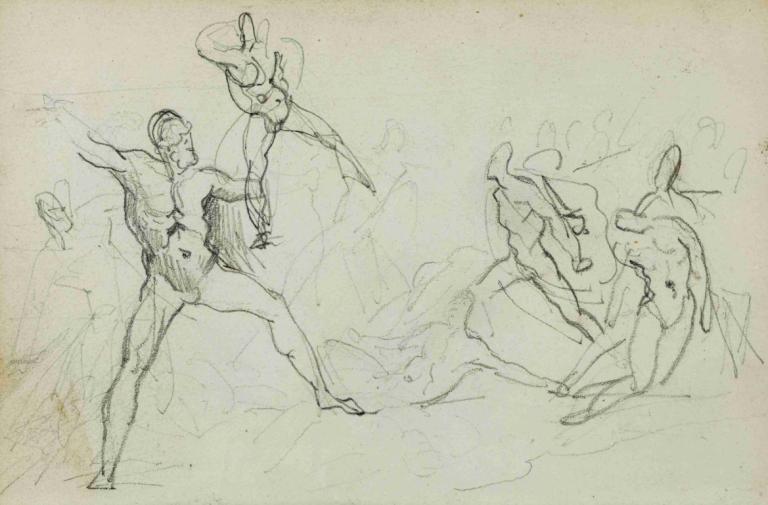 Studies of nude men in combat,Undersøgelser af nøgne mænd i kamp,Théodore Géricault,Theodore Gericault,Skitse