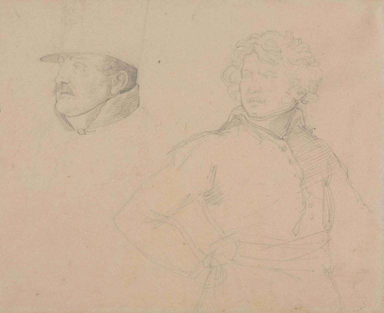 Study of Two Soldiers,Estudio de dos soldados,Théodore Géricault,Bosquejo,Bosquejo, sombrero