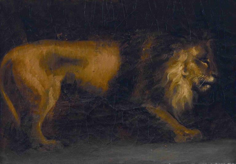 Study of a Lion,Studie af en løve,Théodore Géricault,Theodore Gericault,Oliemaleri,Oliemaleri, regn