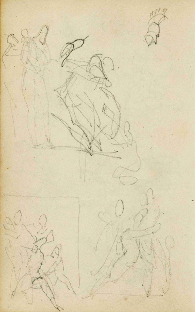 Three compositional studies of figure group,Théodore Géricault,Sketch,Sketch, sketch, monochrome