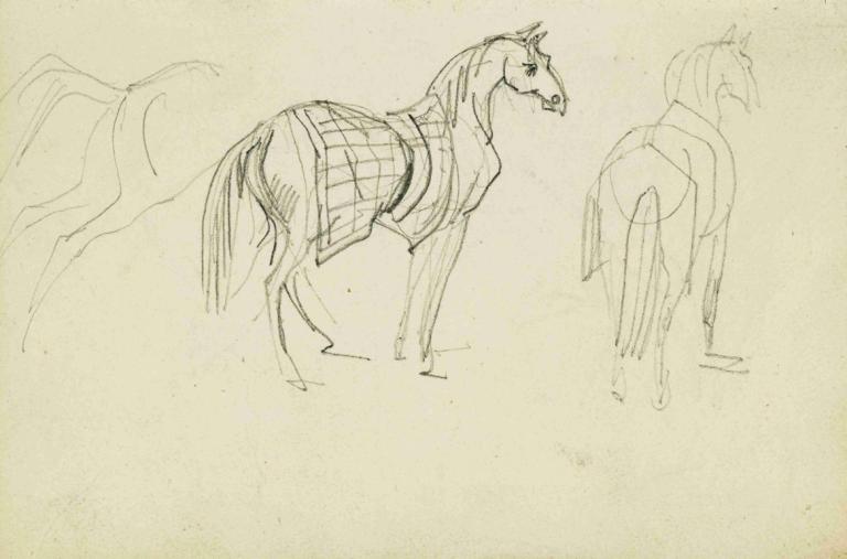 Three horse studies,Théodore Géricault,Sketch,Sketch, horse, no humans, dog, animal, monochrome