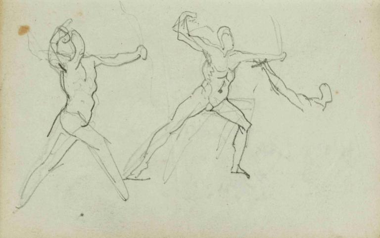 Three studies of a bowman,Théodore Géricault,Sketch,Sketch, sketch, traditional media, monochrome