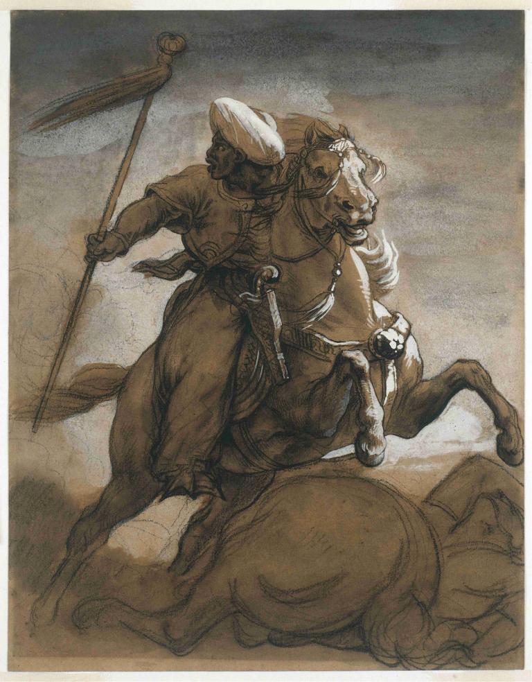 Turkish Cavalier in Combat,Théodore Géricault,Oil Painting,Oil Painting, riding, horse, horseback riding