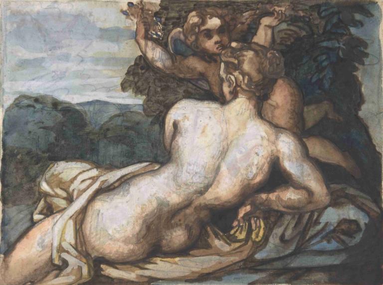 Venus and Cupid in a Landscape, after Annibale Carracci,Venus en Cupido in een landschap