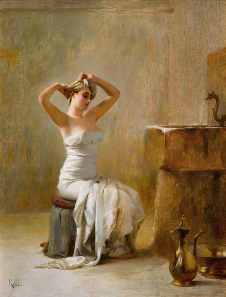 After The Bath,Sau khi tắm,Theodoros Ralli,- Theodore Ross Raleigh.,Tranh sơn dầu,Tranh sơn dầu