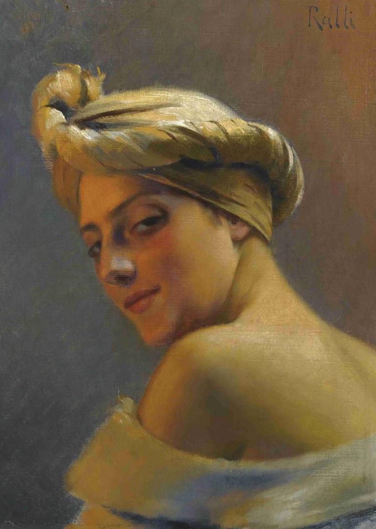 Girl With Turban,Theodoros Ralli,Oil Painting,Oil Painting, solo, blonde hair, looking at viewer