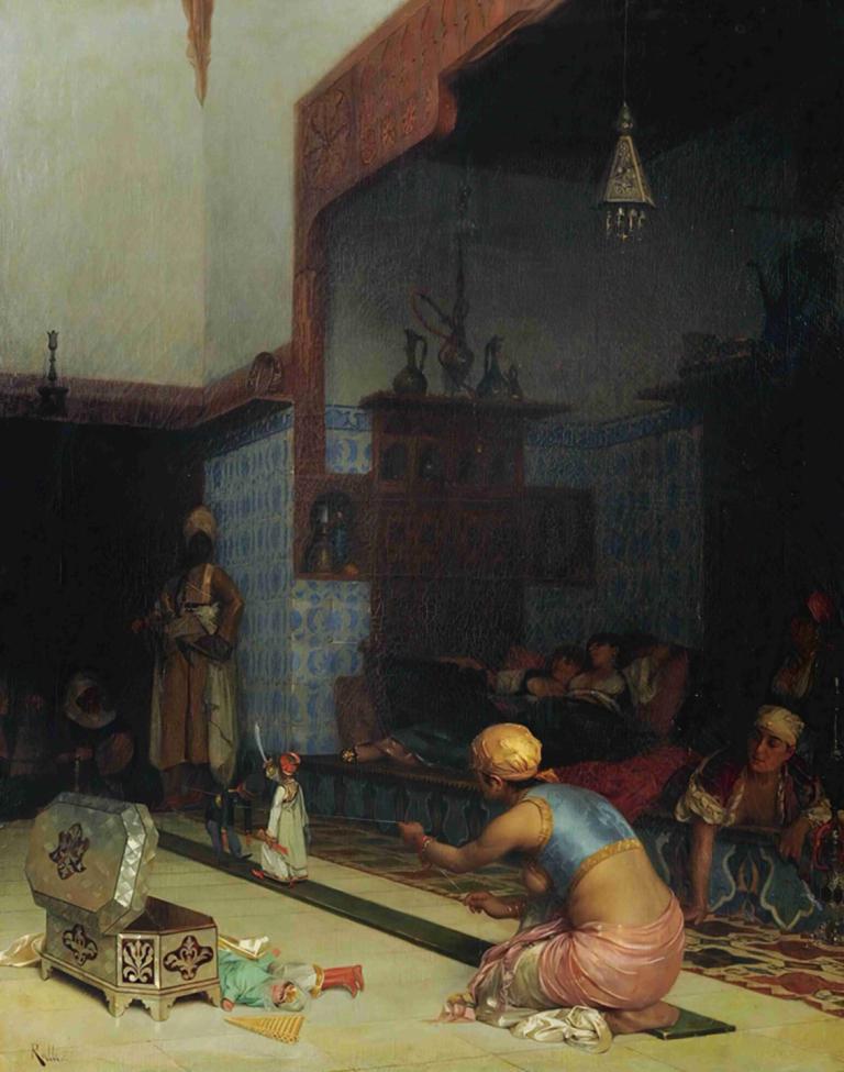 Marionettes In The Harem,Theodoros Ralli,Oil Painting,Oil Painting, multiple boys, blonde hair