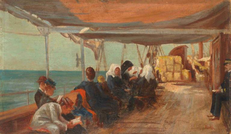 On Shipboard,Theodoros Ralli,Oil Painting,Oil Painting, watercraft, multiple boys, fine art parody, 6+boys