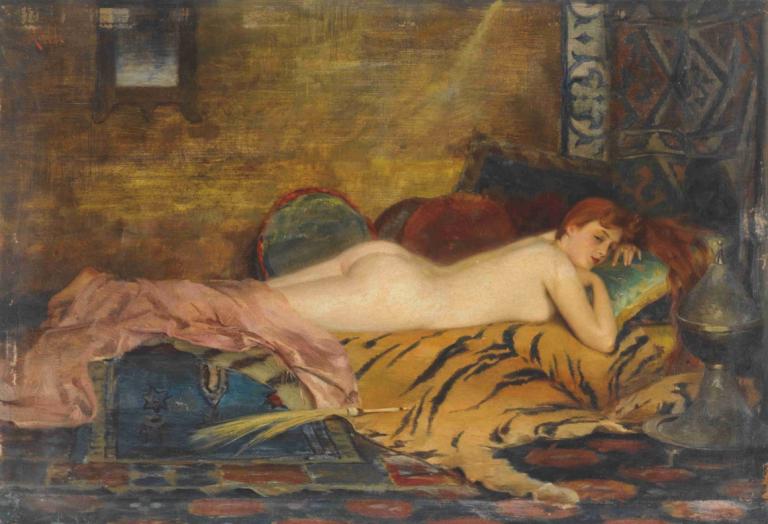 Reclining Nude,นอนเอียงและเปลือย,Theodoros Ralli,ทีโอโดรอส แรลลี่,จิตรกรรมสีน้ำมัน,จิตรกรรมสีน้ำมัน, 1สาว