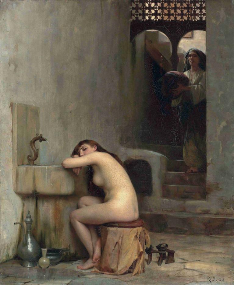 Repos au bain,Repos, Au Bain.,Theodoros Ralli,- Theodore Ross Raleigh.,Tranh sơn dầu,Tranh sơn dầu, 1 cô gái