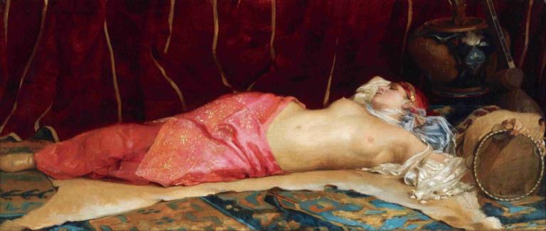 Sleeping Concubine,Theodoros Ralli,Oil Painting,Oil Painting, fine art parody, 1girl, solo, remilia scarlet