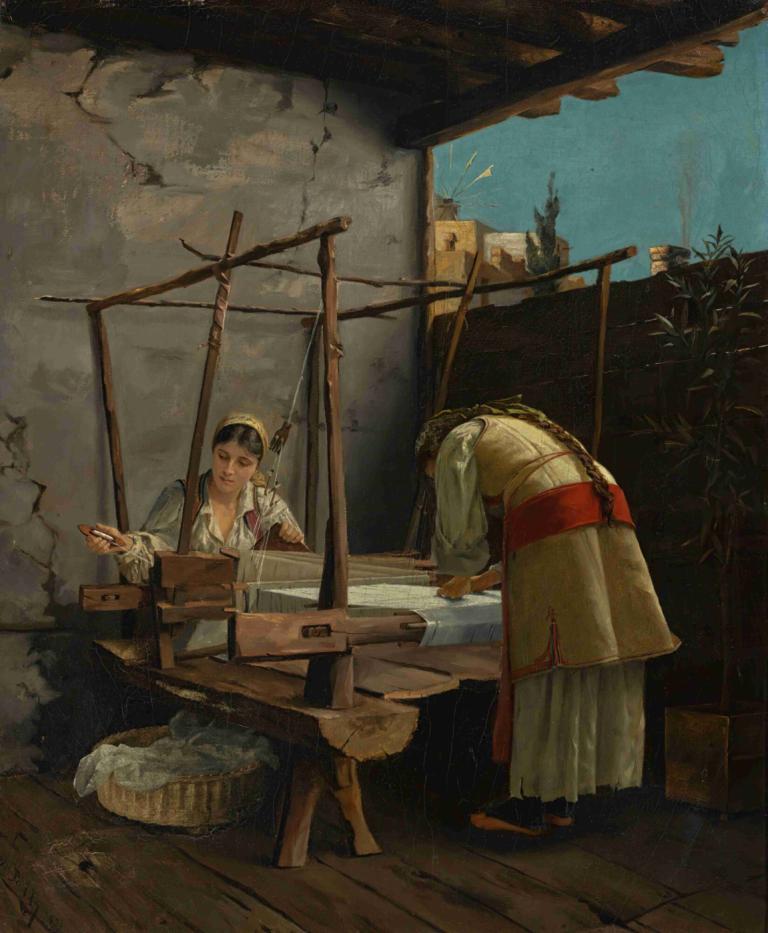 The Weavers, Arachova,"Người thợ dệt", Arachova.,Theodoros Ralli,- Theodore Ross Raleigh.,Tranh sơn dầu