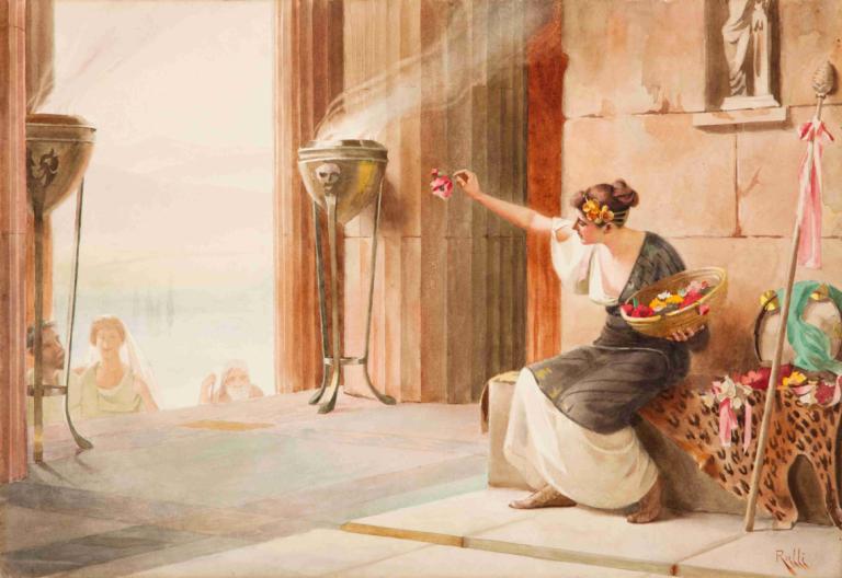 Vendeuse de Fleurs au Parthénon,Penjual bunga di Parthenon,Theodoros Ralli,Lukisan cat minyak