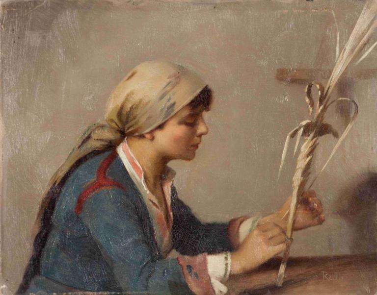 Young girl weaving willow branches,Cô gái trẻ đan cành liễu,Theodoros Ralli,- Theodore Ross Raleigh.