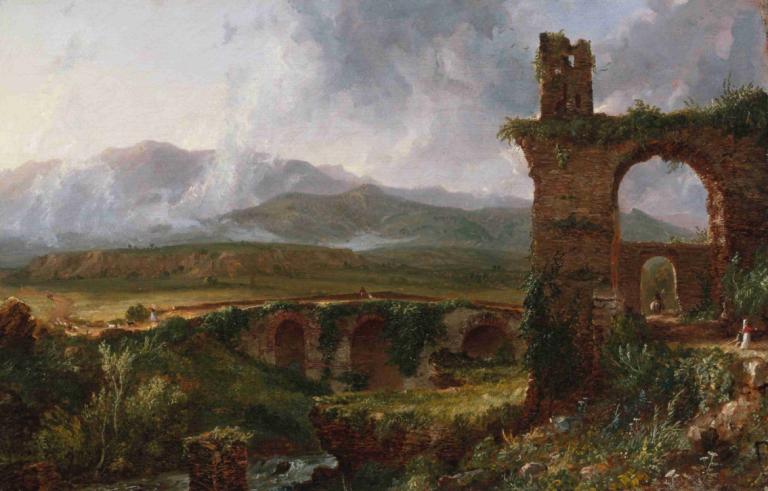 A View near Tivoli (Morning),Pogled v bližini Tivolija (dopoldne),Thomas Cole,Oljna slika,Oljna slika, kulisa