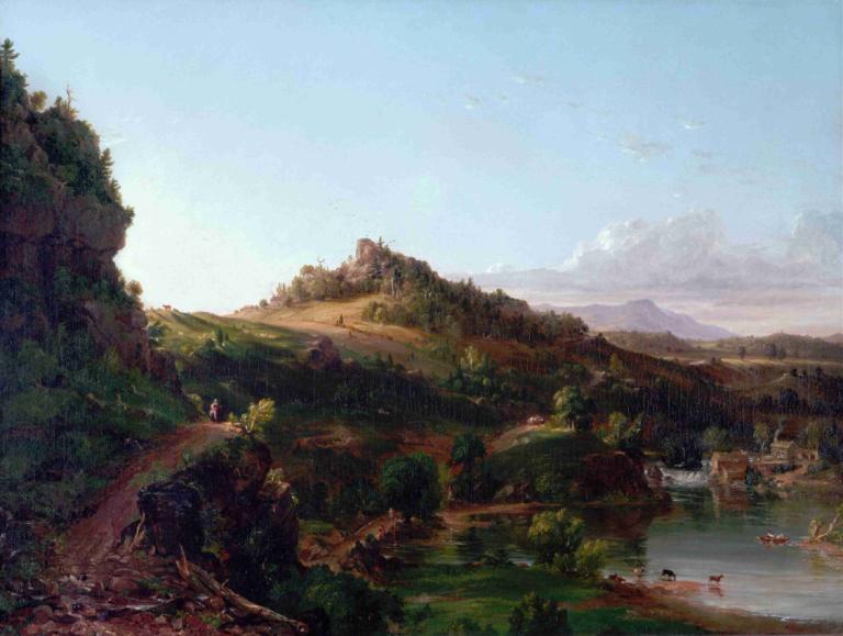 Catskill Scenery,Sceneri från Catskill,Thomas Cole,Oljemålning,Oljemålning, landskap, utomhus, himmel, natur