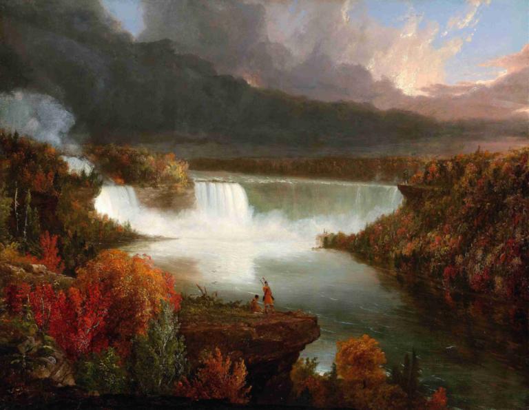 Distant View of Niagara Falls,Thomas Cole,Oil Painting,Oil Painting, scenery, outdoors, water, waterfall