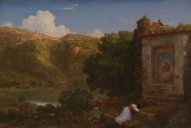 Il Penseroso,Der Denker,Thomas Cole,Ölgemälde,Ölgemälde, draußen, Landschaft, Himmel, Wolke, lange Haare