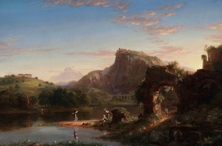 L'Allegro,Das Allegro,Thomas Cole,Ölgemälde,Ölgemälde, draußen, Landschaft, Himmel, Wolke, Wasser, Gras