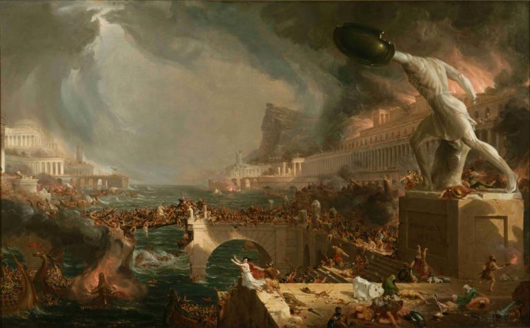 The Course of Empire Destruction,De koers van de vernietiging van het rijk,Thomas Cole,Olieverf,Olieverf