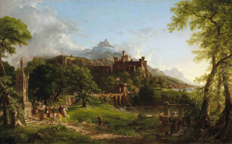 The Departure,Le départ,Thomas Cole,Peinture à l'huile,Peinture à l'huile, paysage, arbre, en plein air, ciel