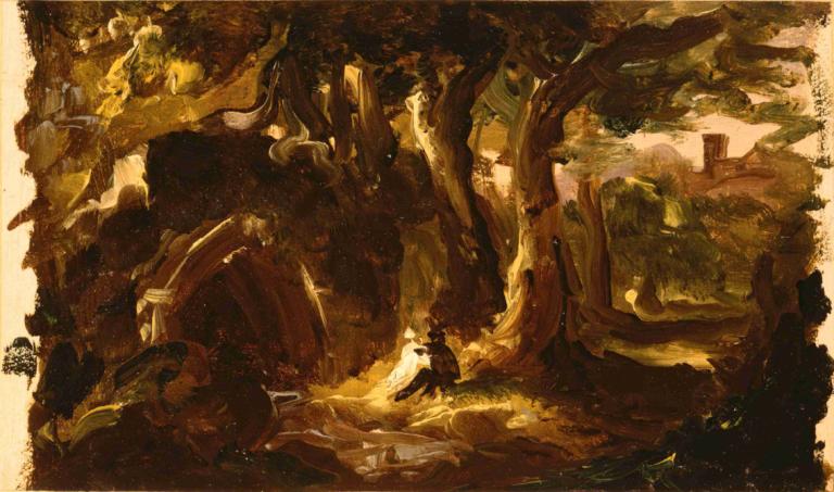 Wooded Landscape with Figures,Boslandschap met figuren,Thomas Cole,Olieverf,Olieverf, boom, landschap, solo