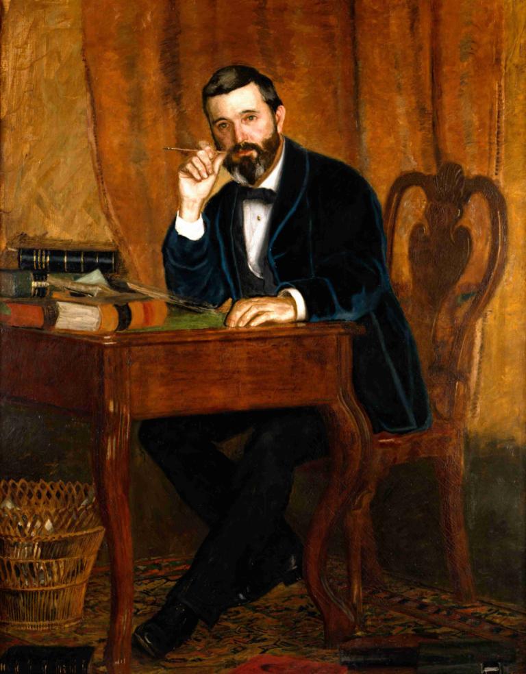 Dr. Horatio C. Wood,Thomas Eakins,Oil Painting,Oil Painting, 1boy, male focus, solo, facial hair, sitting