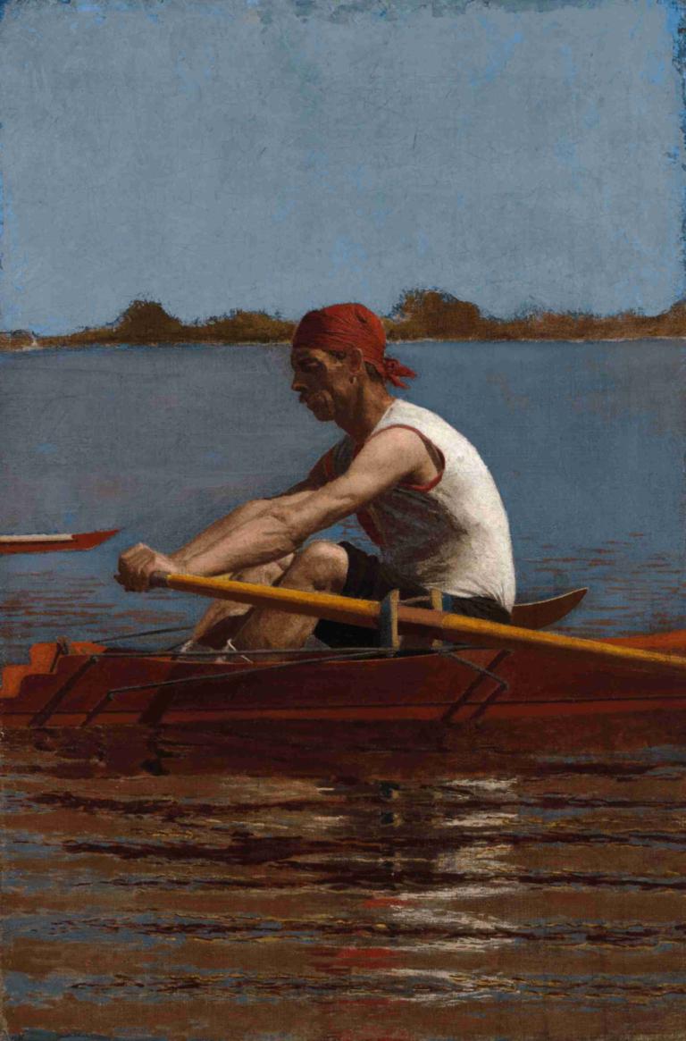 John Biglin in a Single Scull,Thomas Eakins,Oil Painting,Oil Painting, boat, watercraft, 1boy, solo