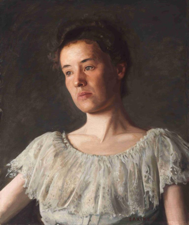 Miss Alice Kurtz,Thomas Eakins,Oil Painting,Oil Painting, 1girl, solo, realistic, fine art parody, dress