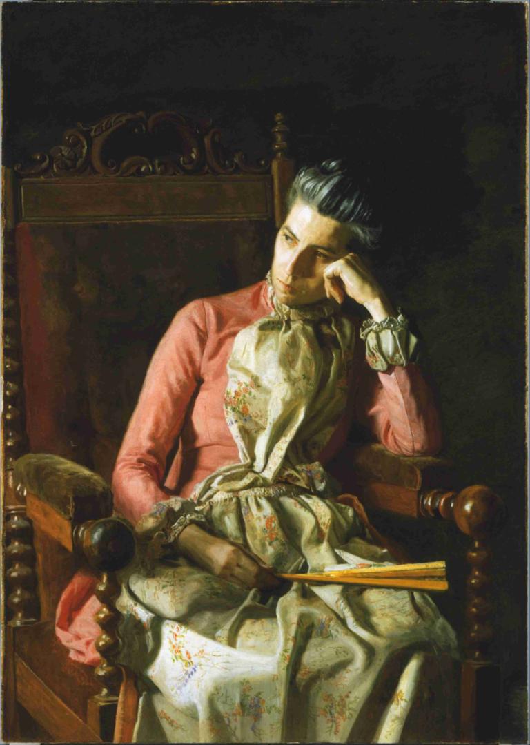 Miss Amelia Van Buren,Thomas Eakins,Oil Painting,Oil Painting, male focus, solo, 1boy, sitting, black hair