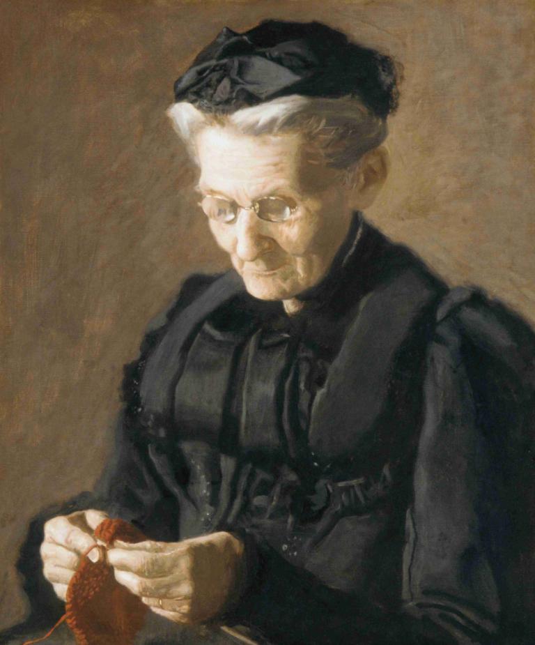 Mrs. Mary Arthur,Thomas Eakins,Oil Painting,Oil Painting, old, solo, old man, 1boy, male focus, hat, glasses