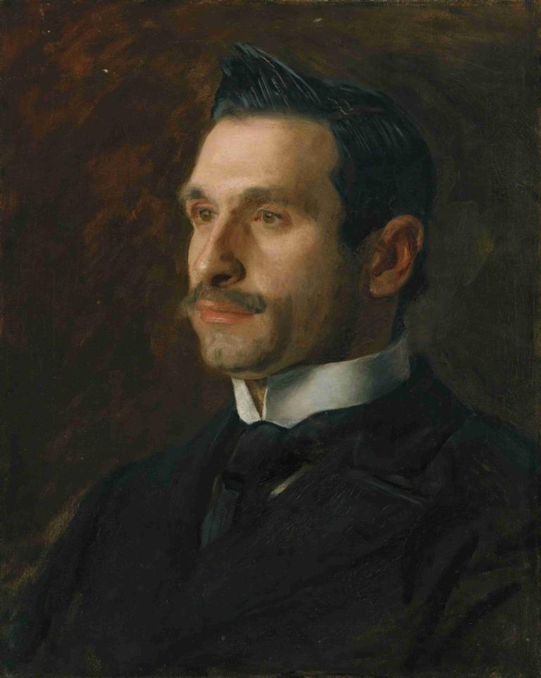 Portrait Of Francesco Romano,弗朗切斯科-罗马诺肖像,Thomas Eakins,托马斯-伊金斯,油画,油画, 1男孩, 男性焦点, 独奏, 黑发, 领带, 胡子, 实际的, 正式的