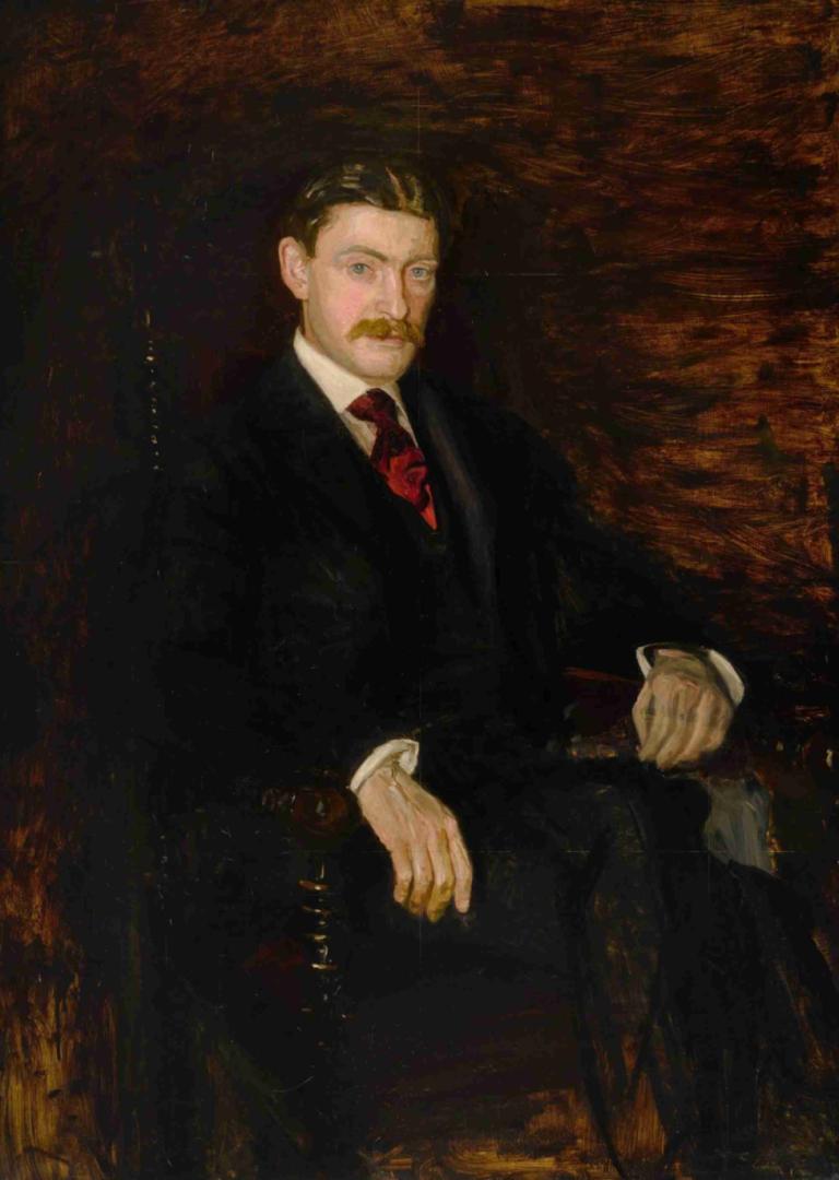 Portrait of Dr. Joseph Leidy, II,约瑟夫-莱迪博士二世肖像,Thomas Eakins,托马斯-伊金斯,油画,油画, 1男孩, 男性焦点, 独奏, 胡子, 领带, 胡子, 坐着, 正式的