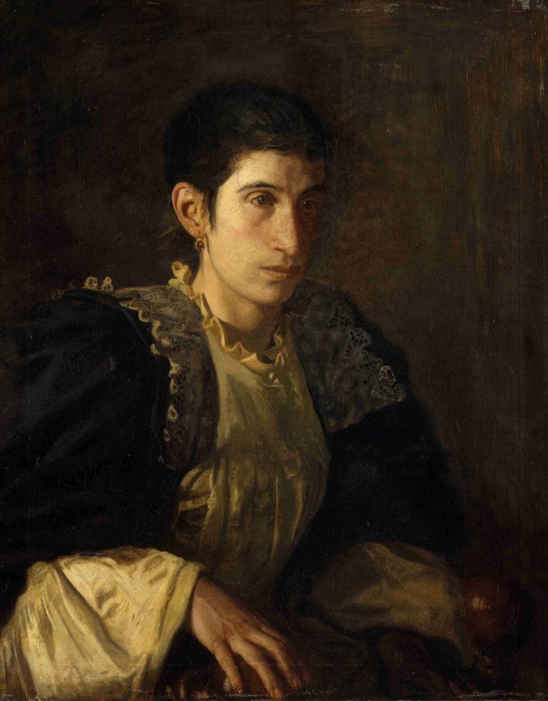 Signora Gomez d'Arza,戈麦斯-达尔扎夫人,Thomas Eakins,托马斯-伊金斯,油画,油画, 独奏, 黑发, 1男孩, 珠宝, 男性焦点, 实际的, 耳环, 美术模仿, 长袖, 看着观众