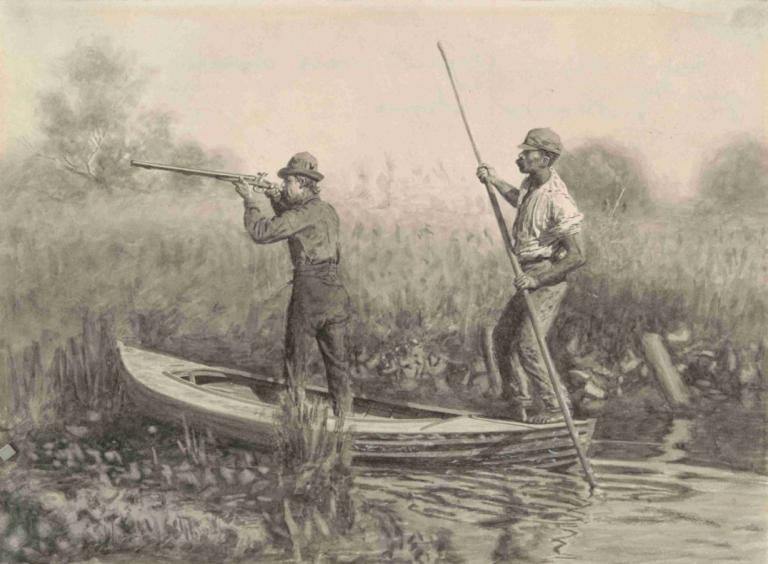 Study for Rail Shooting from a Punt,Studie voor railschieten vanuit een punt,Thomas Eakins,Koperplaatetsing