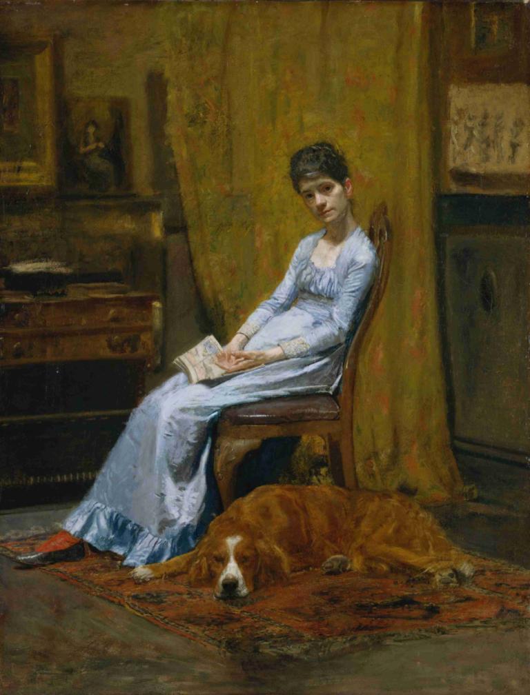 The Artist's Wife and His Setter Dog,Istri Artis dan Anjing Peliharaannya,Thomas Eakins,Lukisan cat minyak