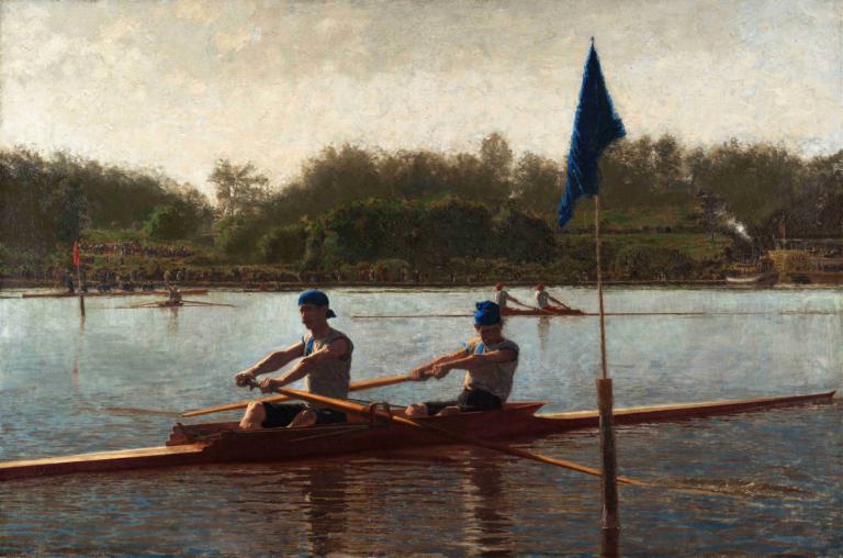 The Biglin Brothers Turning the Stake,Biglin Bersaudara Membalikkan Keadaan,Thomas Eakins,Lukisan cat minyak