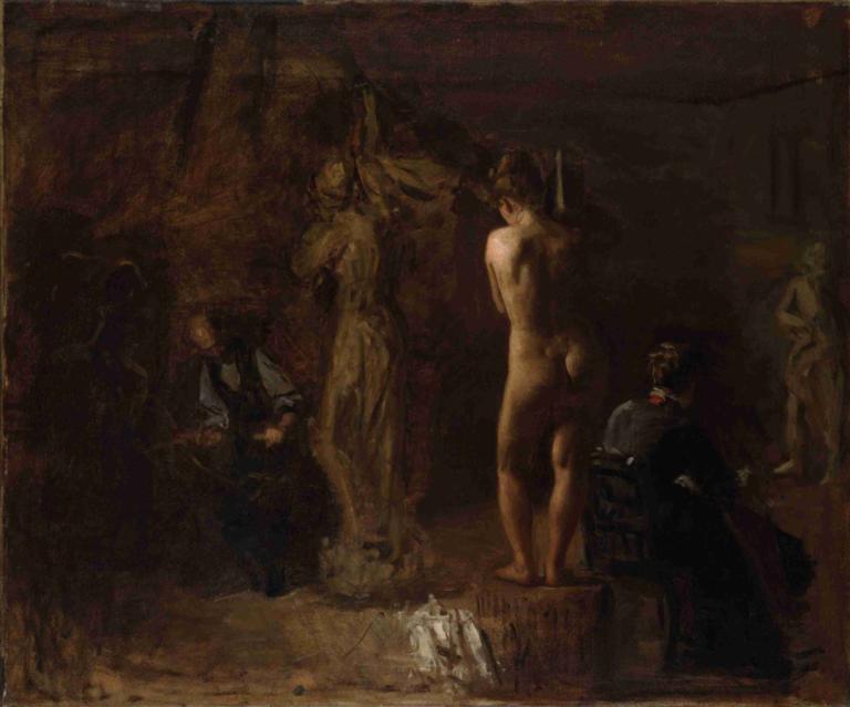 William Rush Carving His Allegorical Figure of the Schuylkill River, Study,Thomas Eakins,Oil Painting