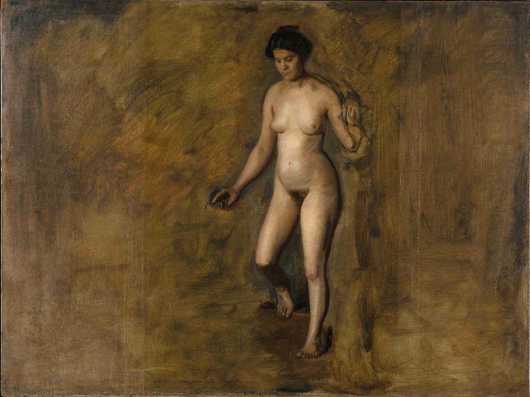 William Rush's Model,Thomas Eakins,Oil Painting,Oil Painting, 1girl, fine art parody, solo, nude, nipples