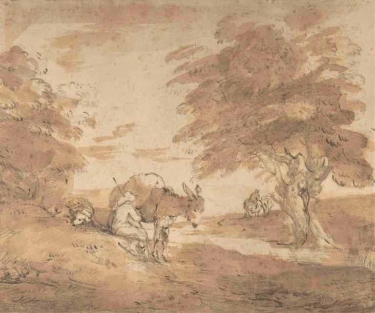 A Rest by the Way (Open Landscape with Figures, Donkey and Horses)